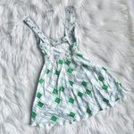 Free People Fit & Flared/Baby Doll White & Green Diamond Print Dress Photo 2