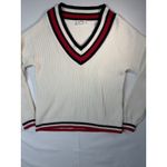 The Upside Cream White Red Blue Stripe V Neck Ribbed Sweater XS preppy college Photo 7