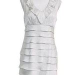 London Times  Silver Layered & Ruffled Neckline Lined Casual Trendy Chic Dress Photo 0