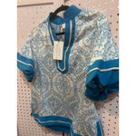 Ivy House Boutique Blue White Medallion Print Tunic Top Short Sleeve Collar Photo 2