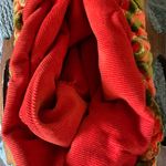 Vintage Velour 70s Wood Handle Handbag New Red Photo 1