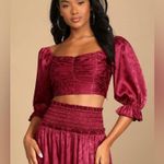 Lulus NWT Whirlwind Romance Burgundy Satin Floral jacquard Two piece set. Photo 1