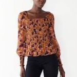 Nine West size medium brown purple floral sheer smocked long sleeve blouse Photo 1