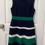 Connected Apparel  Women’s A-line Blue Green Stripe nautical Dress Size 6 Petite Photo 0