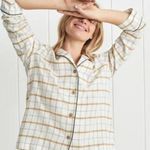 Jenni Kayne  Sz XS Flannel Pajama Top Button Front Plaid Ivory Photo 0