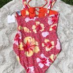 ONIA  Floral One Piece Swimsuit Hibiscus Flowers Tie Front L Photo 4