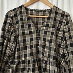 Madewell Black/Beige Checkered Long Sleeve Babydoll Shirt Top **Size S**đ¸đ¸ Photo 2