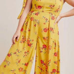 Anthropologie Londonderry Jumpsuit Wide Leg Floral Print Yellow Plus Size 16W Photo 0