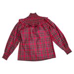 Sail To Sable Smocked Plaid Preppy Mock Neck Blouse | Red | XS Photo 2