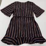Saltwater Luxe Dress Womens Small Blue Metallic Striped Mini Tie Waist Photo 1
