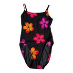 Longitude Retro 90s one piece swimsuit size medium bathing suit black with bright flowers Photo 2