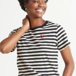 Evereve  Black and White Striped Women's T-Shirt with Heart Detail - Size - Small Photo 0