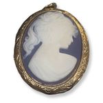 Large Vintage Carved Cameo Gold Plated Locket Pendent Gold Photo 1