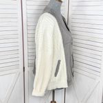 Porter Collective Denim Knit Bomber Sweater Jacket Taupe Cream Small Gray Photo 2