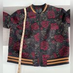 Sanctuary Wool Jacquard Black Rose Print Cropped Bomber Jacket Size Small Photo 8