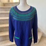 Vineyard Vines  Cobalt Blue & Kelly Green Fair Isle Wool Long Sleeve Sweater Photo 0