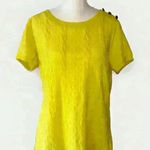 Lands' End  Womens Medium Top Sweater Short Sleeve Cable Knit Yellow Button Photo 0