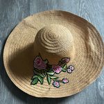 Floral Embroidered Tan Sun Hat One Size Photo 0