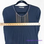 ZARA short sleeve top with metal fringes around neckline navy blue, size S Photo 4