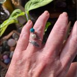 Boho Adjustable Pearl and Turquoise silver ring adjustable Blue Photo 1