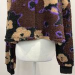 BP New  Floral Print Sherpa Fleece Cropped Sweatshirt Black Brown Purple Photo 6