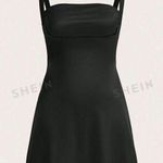 SheIn EZwear Solid Color Back Zipper Women's Chest Splicing Slip Satin Black Dress With Spaghetti Straps Photo 0