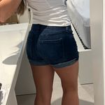 women size 0 24 dark blue jeans shorts folded hem stretchy distressed streetwear Photo 1