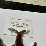 BaubleBar Sugar Fix  Pierced Earrings Gold Tone Maroon Red Half Moon Hoop NWT Photo 7