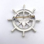 Vintage enamel helm wheel nautical brooch‎ pin marine Hearts love White Photo 1