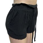 Ambiance Apparel Black Rayon High Rise Pull On Tie Waist Pocket Shorts Womens S Photo 0