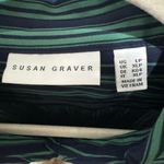 Susan Graver Navy Green Stripe Button Front Blouse LP Collared Stretch Top Photo 7
