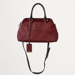 Iacucci Italian Pebbled Leather Suede Satchel Handbag Red Oxblood Blue Handles Photo 8