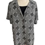 Notations Geometric Print Short Sleeve Button Up Large Photo 0