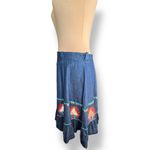 Vintage Handmade Southwest Denim Skirt Tiered Ruffle Hem Abstract Art Appliqué Blue Size L Photo 5
