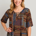 American Eagle  Outfitters Multi Pattern Short Sleeve Peasant‎ Blouse Size XS Photo 0