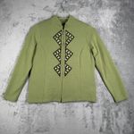 Bob Mackie Wearable Art Cardigan Womens M Green Zip Front Geometric Embroidery Photo 1