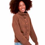 NWT Hello Nite Los Angeles Plush Button Terracotta Jacket Cardigan Size S Brown Photo 1