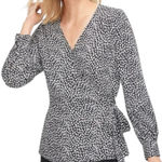 Talbots Women's XL Faux Leopard Print Wrap Blouse Black White Holiday Party Top Photo 0