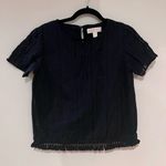 Michael Kors Black Basics Short Sleeve Lace Fringe Cotton Top Photo 0