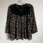 Miss Me  Black Lace Ditsy Floral Gypsy Boho Button Down Peasant‎ Blouse Photo 6