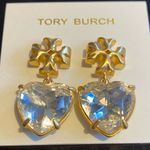 Tory Burch  Kira Crystal faceted heart drops hanging from TB logo studs Photo 8