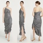 Cinq à Sept NEW Cinq A Sept Christel One-Shoulder Asymmetric Silk Midi Dress Zebra Print 8 Photo 2