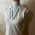 Tory Burch  Womens Small White Green Sleeveless Polo Shirt Ruffle Pique Collared Photo 2