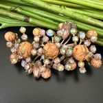Vintage Unsigned Peach Flowers & Sprays Aurora Borealis Rhinestones Brooch 25g. Orange Photo 0