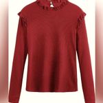Maroon Ruffle Long Sleeve Ribbed Top (M) Red Size M Photo 0