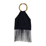 Vintage Retro Womens Sequin Beaded Bamboo Handle Fringe Handbag Black Maroon OS Photo 4