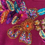 Vintage Western Connection Bedazzled Bling Sequin Sweater Magenta S Pink Photo 6