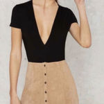 Bagatelle  NWT Black Button-Up Scalloped Leather Skirt Photo 0