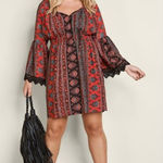 Venus  Bohemian fall Pumpkin Parch Red Black Long sleeve Pattern Lace Dress Small Photo 0