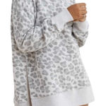 Aerie NWT Oversized Desert Grey Leopard Fleece Pullover Size Small Cozy Photo 0